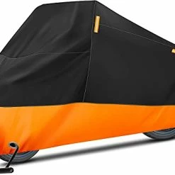 Discount ???? Motorcycle Cover, XXX-Large Waterproof Motorbike Cover Outdoor Indoor Scooter Shelter Protection With 4 Reflective Strips For Harley Davidson, Honda, Suzuki, Kawasaki, Yamaha (Black & Orange) ????