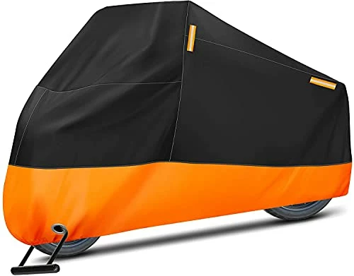 Discount ???? Motorcycle Cover, XXX-Large Waterproof Motorbike Cover Outdoor Indoor Scooter Shelter Protection With 4 Reflective Strips For Harley Davidson, Honda, Suzuki, Kawasaki, Yamaha (Black & Orange) ???? 3 Discount ???? Motorcycle Cover, XXX-Large Waterproof Motorbike Cover Outdoor Indoor Scooter Shelter Protection With 4 Reflective Strips For Harley Davidson, Honda, Suzuki, Kawasaki, Yamaha (Black & Orange) ????
