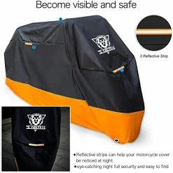 Cheapest ???? Motorcycle Cover – All Season Waterproof Outdoor Protection – Fit Up To 116 Inch Tour Bikes, Choppers And Cruisers – Protect Against Dust, Debris, Rain And Weather(XXXL,Black& Orange) ???? -SYX MOTO store 41027NVGeML 1