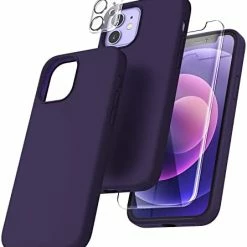 Promo ❤️ [5 In 1] For IPhone 12 Case, For IPhone 12 Pro Case, With 2 Pack Screen Protector + 2 Pack Camera Lens Protector, Silicone Shockproof Phone Case [Anti-Scratch] [Drop Protection], Midnight Green ???? -SYX MOTO store 410PUoXNhxL. AC