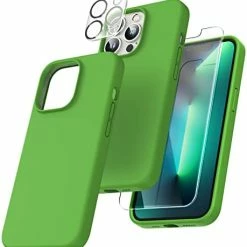 Wholesale ???? [5 In 1] For IPhone 13 Pro Case, With 2 Pack Screen Protector + 2 Pack Camera Lens Protector, Slim Silicone Phone Case IPhone 13 Pro 6.1 Inch, [Anti-Scratch] [Drop Protection], Alpine Green ???? -SYX MOTO store 4116hnxiR7L. AC