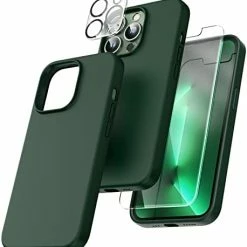 Wholesale ???? [5 In 1] For IPhone 13 Pro Case, With 2 Pack Screen Protector + 2 Pack Camera Lens Protector, Slim Silicone Phone Case IPhone 13 Pro 6.1 Inch, [Anti-Scratch] [Drop Protection], Alpine Green ???? -SYX MOTO store 4118t Re62L. AC