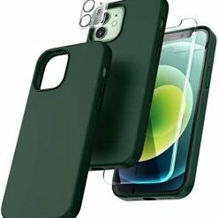 Promo ❤️ [5 In 1] For IPhone 12 Case, For IPhone 12 Pro Case, With 2 Pack Screen Protector + 2 Pack Camera Lens Protector, Silicone Shockproof Phone Case [Anti-Scratch] [Drop Protection], Midnight Green ???? -SYX MOTO store 416sF0YgQL. AC