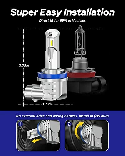Top 10 ???? H11 LED Headlight Bulbs, H8/H9/H16 Fog Lights, DRL Or Low Beam, White Fanless Mini Size Car Light Bulb (Pack Of 2) ⭐ 5 Top 10 ???? H11 LED Headlight Bulbs, H8/H9/H16 Fog Lights, DRL Or Low Beam, White Fanless Mini Size Car Light Bulb (Pack Of 2) ⭐ - Image 3