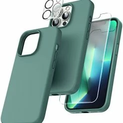 Wholesale ???? [5 In 1] For IPhone 13 Pro Case, With 2 Pack Screen Protector + 2 Pack Camera Lens Protector, Slim Silicone Phone Case IPhone 13 Pro 6.1 Inch, [Anti-Scratch] [Drop Protection], Alpine Green ???? -SYX MOTO store 41KJocPaSVL. AC