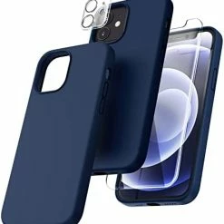 Promo ❤️ [5 In 1] For IPhone 12 Case, For IPhone 12 Pro Case, With 2 Pack Screen Protector + 2 Pack Camera Lens Protector, Silicone Shockproof Phone Case [Anti-Scratch] [Drop Protection], Midnight Green ???? -SYX MOTO store 41KyByP2qpL. AC