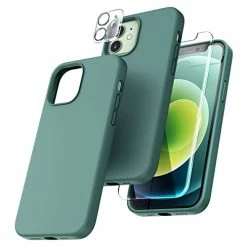 Promo ❤️ [5 In 1] For IPhone 12 Case, For IPhone 12 Pro Case, With 2 Pack Screen Protector + 2 Pack Camera Lens Protector, Silicone Shockproof Phone Case [Anti-Scratch] [Drop Protection], Midnight Green ????