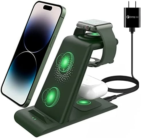 Wholesale ❤️ 3 In 1 Wireless Charging Station Compatible For Apple Products Multiple Devices Apple ⌚ Watch Ultra 8 7 SE 6 5 4 3 AirPods Pro 2 IPhone 14 13 12 11 Pro Max/X/XS/XR/8 Fast Wireless Charger Stand Dark Green ???? 11 Wholesale ❤️ 3 In 1 Wireless Charging Station Compatible For Apple Products Multiple Devices Apple ⌚ Watch Ultra 8 7 SE 6 5 4 3 AirPods Pro 2 IPhone 14 13 12 11 Pro Max/X/XS/XR/8 Fast Wireless Charger Stand Dark Green ???? - Image 9