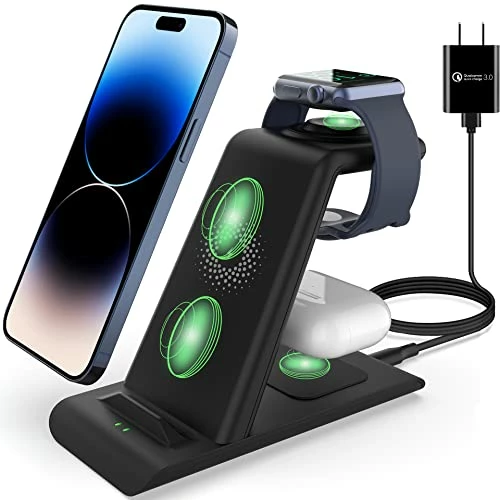 Wholesale ❤️ 3 In 1 Wireless Charging Station Compatible For Apple Products Multiple Devices Apple ⌚ Watch Ultra 8 7 SE 6 5 4 3 AirPods Pro 2 IPhone 14 13 12 11 Pro Max/X/XS/XR/8 Fast Wireless Charger Stand Dark Green ???? 3 Wholesale ❤️ 3 In 1 Wireless Charging Station Compatible For Apple Products Multiple Devices Apple ⌚ Watch Ultra 8 7 SE 6 5 4 3 AirPods Pro 2 IPhone 14 13 12 11 Pro Max/X/XS/XR/8 Fast Wireless Charger Stand Dark Green ????