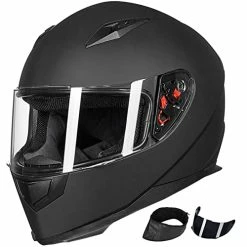 Promo ???? Full Face Motorcycle Street Bike Helmet With Removable Winter Neck Scarf + 2 Visors DOT Model-JK313 (L, Matte Black) ????