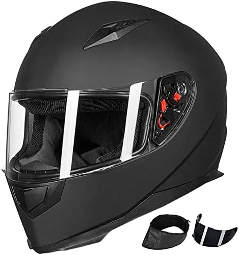 Promo ???? Full Face Motorcycle Street Bike Helmet With Removable Winter Neck Scarf + 2 Visors DOT Model-JK313 (L, Matte Black) ???? 11 Promo ???? Full Face Motorcycle Street Bike Helmet With Removable Winter Neck Scarf + 2 Visors DOT Model-JK313 (L, Matte Black) ???? - Image 9