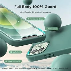Promo ❤️ [5 In 1] For IPhone 12 Case, For IPhone 12 Pro Case, With 2 Pack Screen Protector + 2 Pack Camera Lens Protector, Silicone Shockproof Phone Case [Anti-Scratch] [Drop Protection], Midnight Green ???? -SYX MOTO store 41fVQSkYvhL