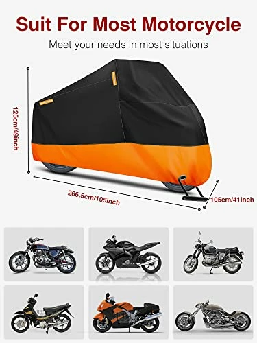Discount ???? Motorcycle Cover, XXX-Large Waterproof Motorbike Cover Outdoor Indoor Scooter Shelter Protection With 4 Reflective Strips For Harley Davidson, Honda, Suzuki, Kawasaki, Yamaha (Black & Orange) ???? 4 Discount ???? Motorcycle Cover, XXX-Large Waterproof Motorbike Cover Outdoor Indoor Scooter Shelter Protection With 4 Reflective Strips For Harley Davidson, Honda, Suzuki, Kawasaki, Yamaha (Black & Orange) ???? - Image 2