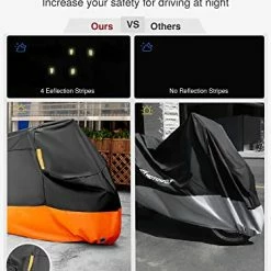 Discount ???? Motorcycle Cover, XXX-Large Waterproof Motorbike Cover Outdoor Indoor Scooter Shelter Protection With 4 Reflective Strips For Harley Davidson, Honda, Suzuki, Kawasaki, Yamaha (Black & Orange) ???? 13 Discount ???? Motorcycle Cover, XXX-Large Waterproof Motorbike Cover Outdoor Indoor Scooter Shelter Protection With 4 Reflective Strips For Harley Davidson, Honda, Suzuki, Kawasaki, Yamaha (Black & Orange) ???? -SYX MOTO store 519jd45jzxL