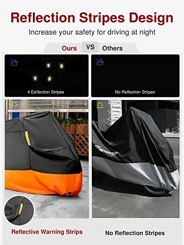 Discount ???? Motorcycle Cover, XXX-Large Waterproof Motorbike Cover Outdoor Indoor Scooter Shelter Protection With 4 Reflective Strips For Harley Davidson, Honda, Suzuki, Kawasaki, Yamaha (Black & Orange) ???? 5 Discount ???? Motorcycle Cover, XXX-Large Waterproof Motorbike Cover Outdoor Indoor Scooter Shelter Protection With 4 Reflective Strips For Harley Davidson, Honda, Suzuki, Kawasaki, Yamaha (Black & Orange) ???? - Image 3