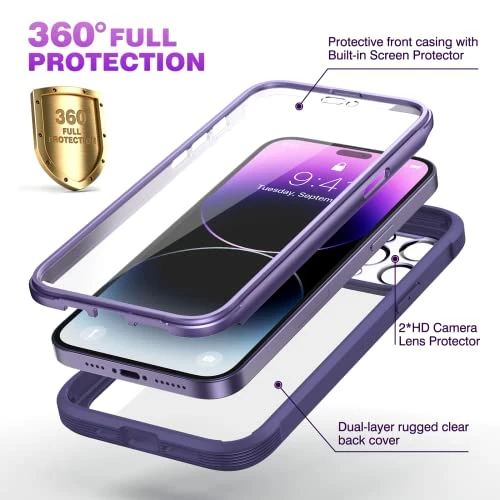 Wholesale ???? Designed For IPhone 14 Pro Case 6.1’’, Full Body 360 Rugged Protective Case+2 Pack Camera Lens Protector W/Built-in Touch Sensitive Anti-Scratch Screen Protector, Bumper Case (Royal Purple) ???? 4 Wholesale ???? Designed For IPhone 14 Pro Case 6.1’’, Full Body 360 Rugged Protective Case+2 Pack Camera Lens Protector W/Built-in Touch Sensitive Anti-Scratch Screen Protector, Bumper Case (Royal Purple) ???? - Image 2