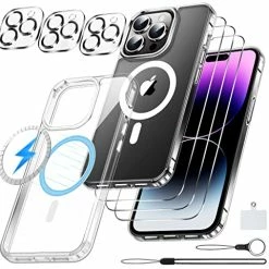 Best reviews of ???? [12 In 1] Magnetic Case For IPhone 14 Pro Max Case,[Compatible With Magsafe] [Non Yellowing][3 Pcs Glass Screen Protector+Camera Lens Protector] Shockproof Slim Thin Phone Case Cover 6.7"-Clear ????