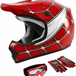 Coupon ???? TCT-MT DOT Helmet Motocross+Goggles+Gloves Youth Kids Helmet Blue Flame Dirt Bike ATV Helmets Large ✨ -SYX MOTO store 51I 4T1OvJL. AC
