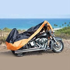Hot Sale ???? Motorcycle Cover – All Season Waterproof Outdoor Protection – Precision Fit Up To 108 Inch Tour Bikes, Choppers And Cruisers – Protect Against Dust, Debris, Rain And Weather(XXL,Black& Orange) ???? -SYX MOTO store 51SJ6Ho0Y4L