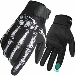 Promo ???? Leather Motorcycle Gloves Winter Fleece, Ten-Finger Touchscreen Mountain Bike Thick Gloves For Men And ???? Women, Warm Skeleton Skull Gloves For Riding Bike BMX ATV MTB Cycling ????