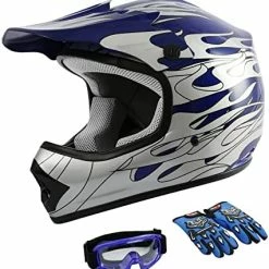 Coupon ???? TCT-MT DOT Helmet Motocross+Goggles+Gloves Youth Kids Helmet Blue Flame Dirt Bike ATV Helmets Large ✨ -SYX MOTO store 51cbMBoGJlL. AC 1