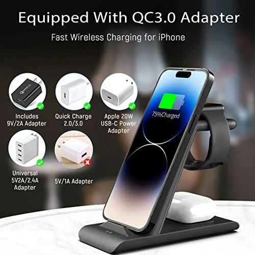 Wholesale ❤️ 3 In 1 Wireless Charging Station Compatible For Apple Products Multiple Devices Apple ⌚ Watch Ultra 8 7 SE 6 5 4 3 AirPods Pro 2 IPhone 14 13 12 11 Pro Max/X/XS/XR/8 Fast Wireless Charger Stand Dark Green ???? 5 Wholesale ❤️ 3 In 1 Wireless Charging Station Compatible For Apple Products Multiple Devices Apple ⌚ Watch Ultra 8 7 SE 6 5 4 3 AirPods Pro 2 IPhone 14 13 12 11 Pro Max/X/XS/XR/8 Fast Wireless Charger Stand Dark Green ???? - Image 3