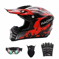 Best reviews of ???? Youth Kids Motocross Helmet, Lightweight ATV Dirt Bike BMX 4-Wheeler MX Off-Road Motorcycle Helmet W/Gloves Goggles Mask, DOT Approved Red Blac ????