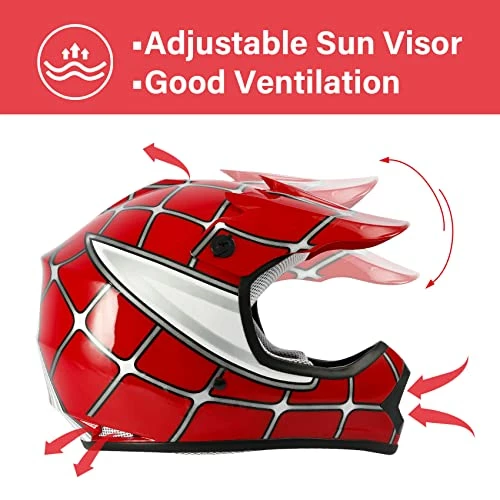 Budget ???? Dot Youth & Kids Motocross Offroad Street Helmet Red Spider Motorcycle Youth Helmet Dirt Bike Motocross ATV Helmet+Goggles+Gloves S Pattern:red Spider ???? 7 Budget ???? Dot Youth & Kids Motocross Offroad Street Helmet Red Spider Motorcycle Youth Helmet Dirt Bike Motocross ATV Helmet+Goggles+Gloves S Pattern:red Spider ???? - Image 5